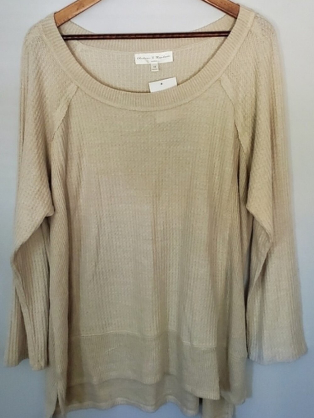 NWT Chelsea & Theodore Cream Waffle Knit High-Low Top Long Slvs Scoop Neck Sz 1X - Picture 2 of 11